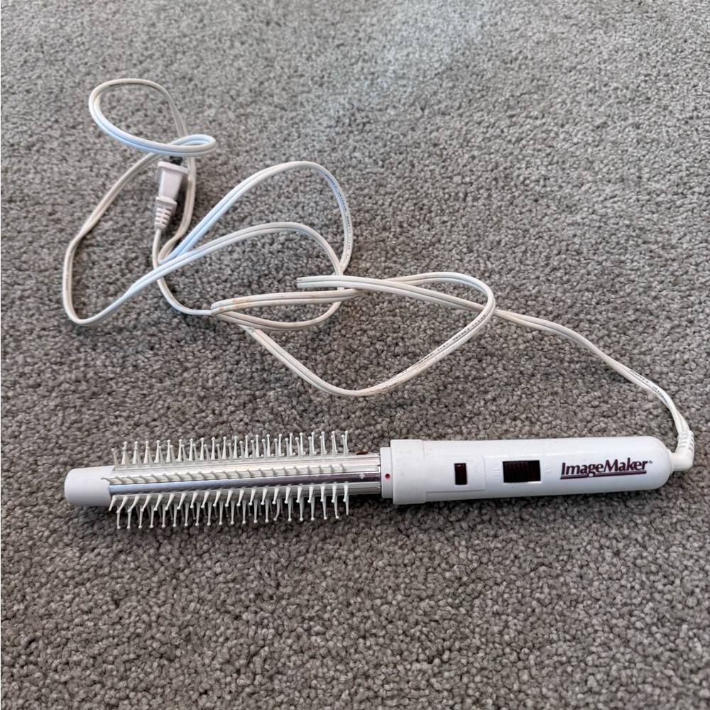 Vtg Image Maker White Electric Hair Styling Brush Curling Iron